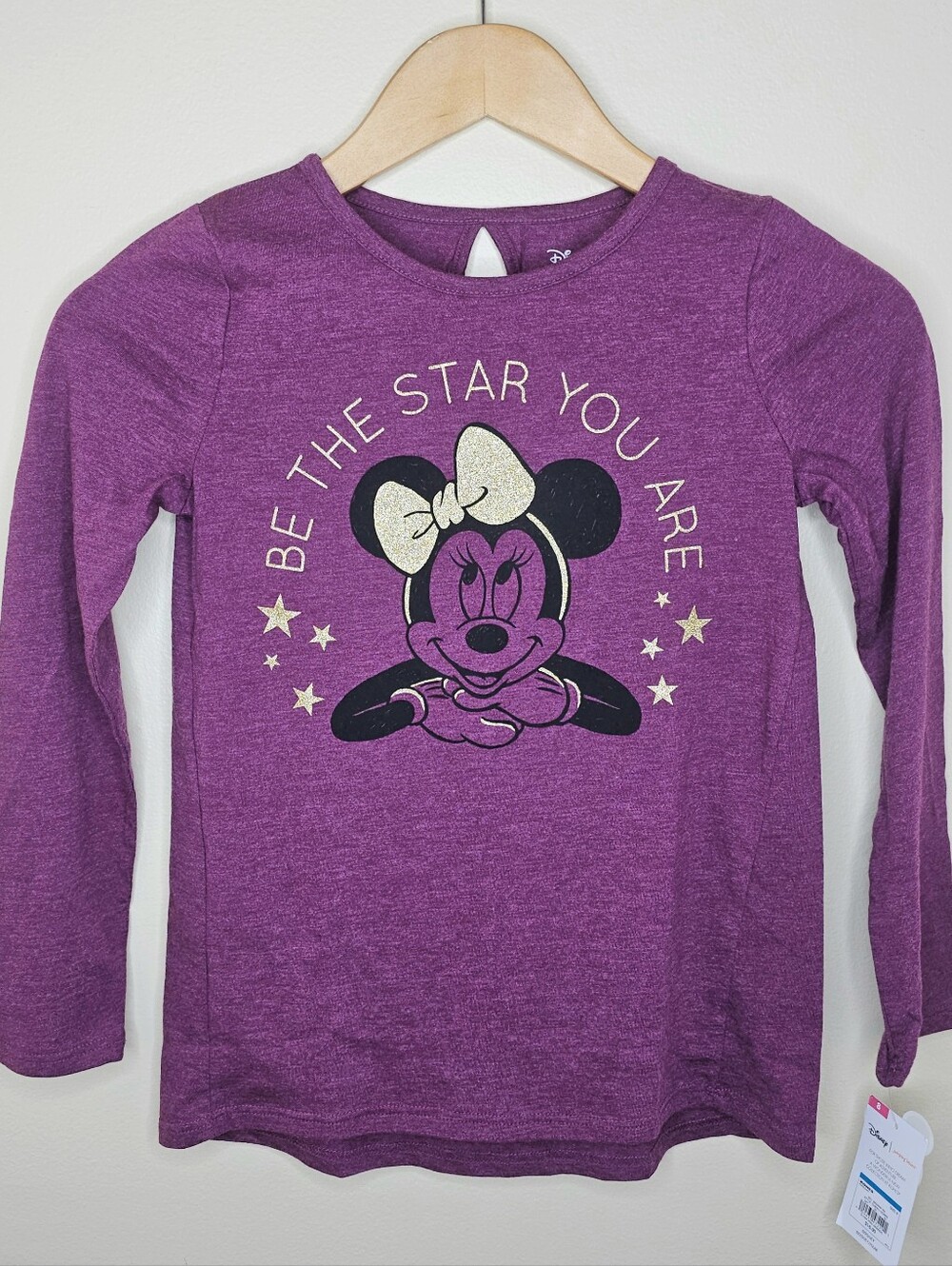 NWT Disney Minnie Mouse Girls 8 Purple Long Sleeve Glitter Graphic Hi-Low Top